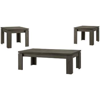 3pc Cain Wood Coffee Table Set Weathered Gray - Coaster