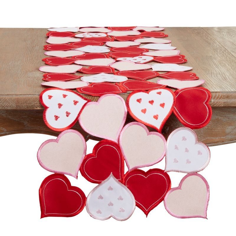 Saro Lifestyle Romantic Hearts Cutout Table Runner, Red, 16"x72", 1 of 4