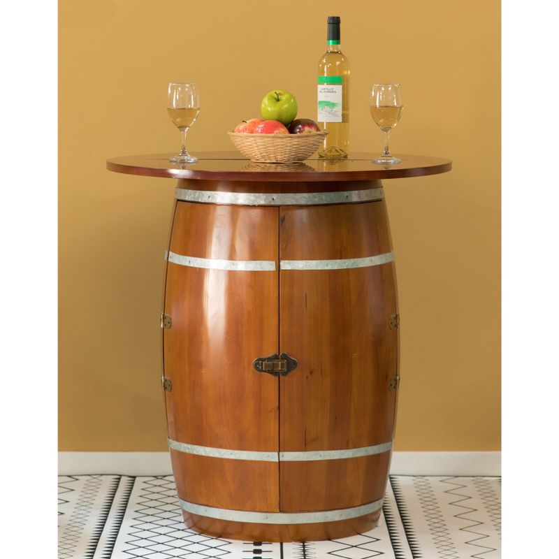 Vintiquewise Wine Barrel Round Table Wine Storage Cabinet, 4 of 11