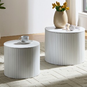 VYNXARIA White Nested Table Set - 2 Pieces MDF Coffee Tables for Living Room & Lounge - 1 of 4