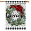Winter Wreath Welcome House Flag Checkered Patterned 28" x 40" Briarwood Lane - 2 of 4