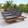 Christopher Knight Home Darla Outdoor Acacia Wood Adjustable Chaise Lounge with Water-Resistant Cushions (Set of 4) - 2 of 4