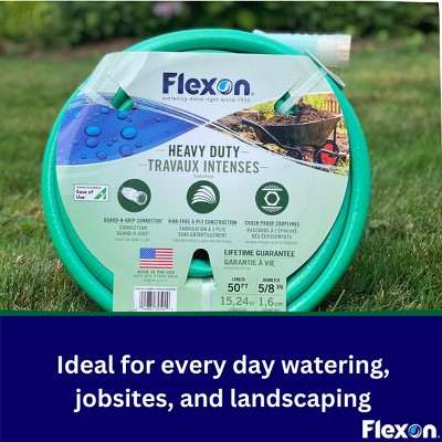 Flexon Green Heavy Duty 50-Foot Garden Hose with Brass Couplings
