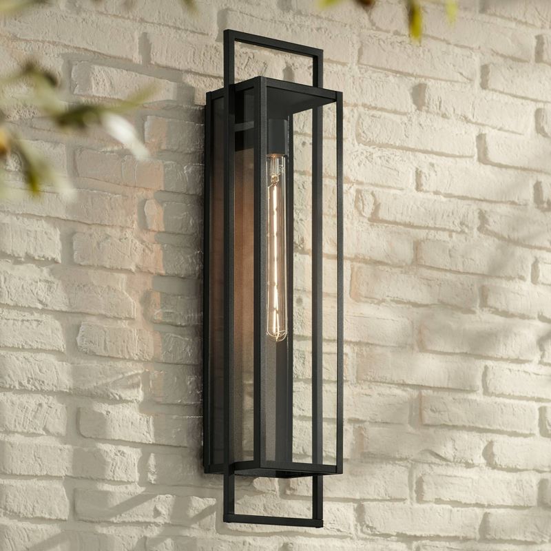 Possini Euro Design Jericho 28" High Modern Outdoor Wall Light Fixture Mount Porch House Edison Bulb Textured Black Finish Metal Clear Glass Shade, 3 of 11