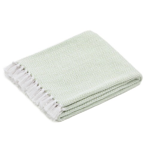 Americanflat Zaina Throw Blanket In Seafoam And White Herringbone