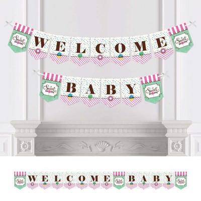 Big Dot of Happiness Sweet Shoppe - Candy and Bakery Baby Shower Bunting Banner - Party Decorations - Welcome Baby