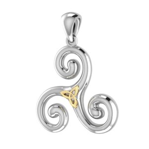Slickblue Women's Sterling Silver Triskele Pendant Necklace with 18k Gold Celtic Knot Accent, Spiral Design, Silver, 18" - 1 of 4