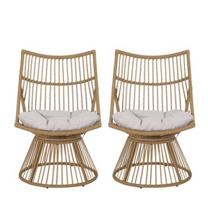 2pk Caryl Outdoor Wicker High Back Beach Lounge Chairs with Cushions Light Brown/Beige - Christopher Knight Home: Rattan & Metal Frame - 1 of 4