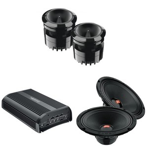 Hertz SP 4.900 D-Class 4 Channel Amplifier with 1 Pair of SV-200-NEO 8 in. (200mm) SPL 4-Ohm Midrange Speakers and 1 Pair of ST-25A-NEO 1" High Eff... - 1 of 4