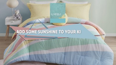 Full Yellow Rainbow Reversible Cotton Comforter Set with Pillow