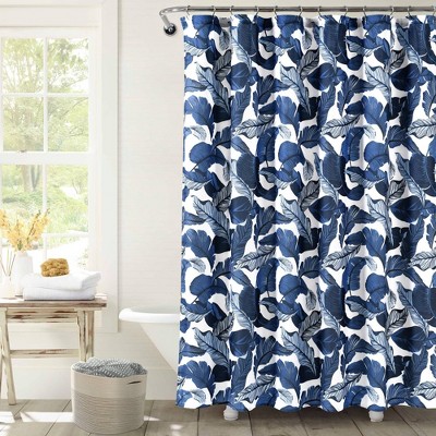 Lush Decor Navy Bathroom Shower Curtain with Bold Trellis Print on Navy