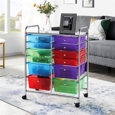 Multicolor 12-Drawer Rolling Storage Cart with Chrome Frame