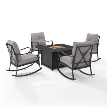 5pc Dahlia Outdoor Steel Set with Fire Table Taupe/Matte Black - Crosley