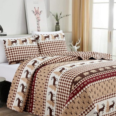 Rustic Red and Taupe Microfiber Reversible Full Quilt Set