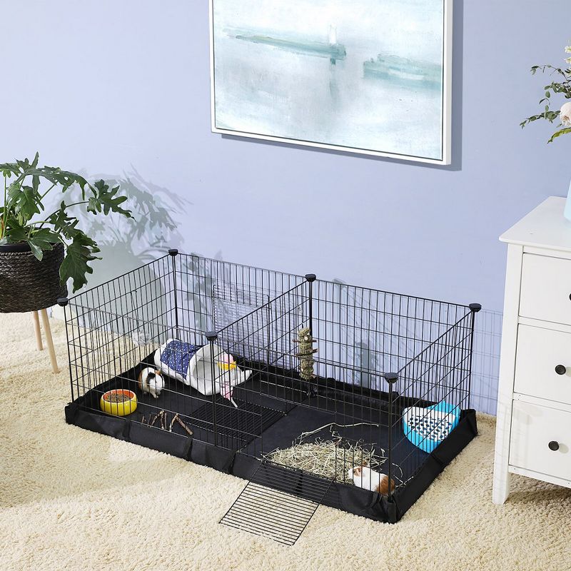 SONGMICS Guinea Pig Cages, Metal Grid Small Animal Playpen with Waterproof Washable Liner, 48.4 x 24.8 x 18.1 Inches, Black, 3 of 5