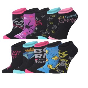 Tipi Toe Womens 10 Pairs Neon Crown Skull Print Pattern & Mix Colors For Vibrant Style Low Cut/No Show Socks - 1 of 4
