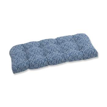 Outdoor/Indoor Herringbone Ink Blue Wicker Loveseat Cushion - Pillow Perfect