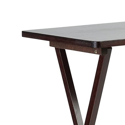 Espresso Brown Solid Wood Folding TV Tray Table Set with Storage Rack, Set of 7