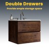 FAMYYT 24 in. Single Sink Floating Walnut Bath Vanity with White Ceramic Top, 2 Soft Drawers - 3 of 4