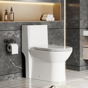 15.3 Inch One-Piece Toilet, Dual Flush Ceramic Bowl Toilet with 0.8/1.28 GPF Water-Saving Design, Powerful Siphon Jet, Comfort Height, 12" Rough-In - 1 of 4