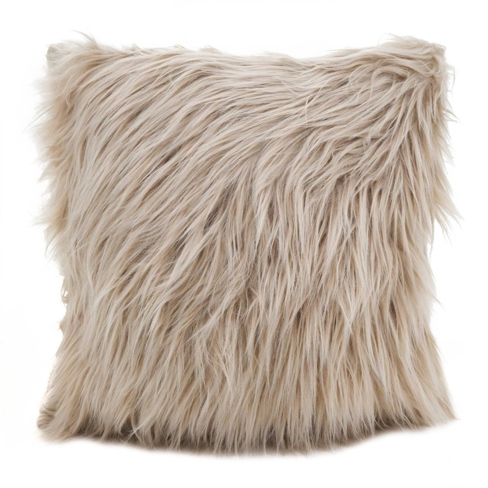 Photos - Pillow 18"x18" Poly Filled Long Hair Faux Fur Square Throw  Natural- Saro L