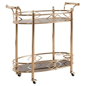 Annie Vintage Metal and Glass Bar Cart Rose Gold - Inspire Q: Elegant Serving Cart with Casters, 2-Tier Storage - 1 of 3