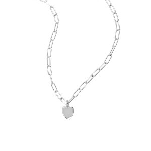 Adornia Tarnish Resistant Silver Plated 25" Heart Charm Paper Clip Chain Necklace - 1 of 4