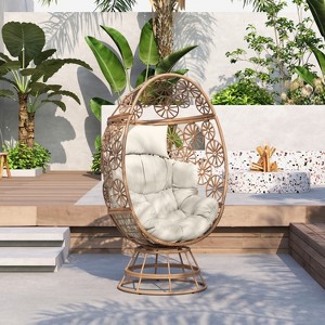 Christopher Knight Home Odilon Patio Iron and Rattan Swivel Egg Chair, Beige/Brown - 1 of 4