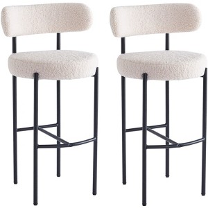Nordlys Set of 2 Metal White Bouclé Bar Stools Modern Design Style Upholstery Dining Room - 1 of 4