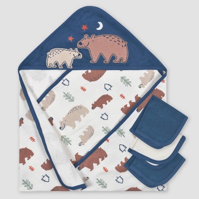 Image of Gerber Baby 4pc Bear Bath Set - White/Navy Blue