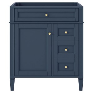 Vynxaria 30 inch Sapphire Blue Modern Freestanding Bath Vanity Base Only Two Full Extension Drawers One Hidden Tip Out Drawer Adjustable Shelf - 1 of 4