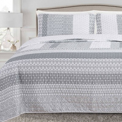 Isla Jade Full/Queen Paisly Patchwork Quilt Set Gray