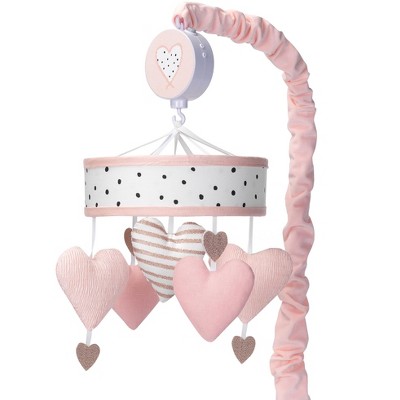 Lambs & Ivy Signature Heart to Heart Pink/White Musical Baby Crib Mobile
