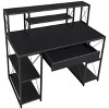 Vynxaria Black Office Desk with Open Shelves Modern Design for Productive Home Office Workspaces - 3 of 4