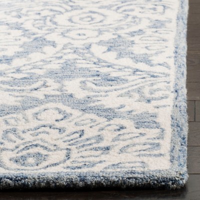 Blue and Ivory Handmade Wool Tufted Runner Rug, 2'3" x 6'