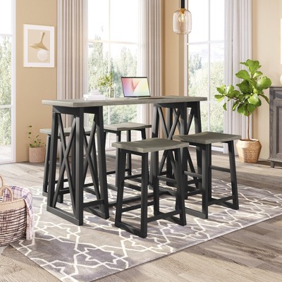 5-Piece Farmhouse Counter Height Dining Table Set with 1 Rectangular Dining  Table and 4 Dining Chairs for Small Places, Natural - ModernLuxe