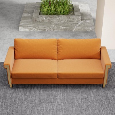 SKRAN 76.34in Wide ModernVelvet Sofa with Gold Metal Accents and Deep  Cushions  for Living Room or Lounge
