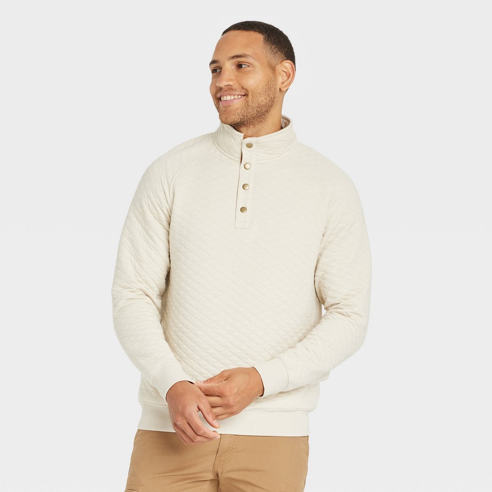 Men's 1/4 Front Snap Quilted Sweatshirt - Goodfellow & Co Beige L