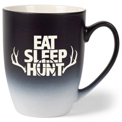 Elanze Designs Eat Sleep Hunt Two Toned Ombre Matte Black and White 12 ounce Ceramic Stoneware Coffee Cup Mug