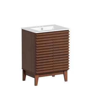 APRILSOUL  Bathroom Vanity, Mid-Century Bathroom Vanity with 2 Soft Closing Doors, Freestanding Bathroom with Wood Grain Laminate - 1 of 4