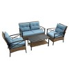 Patio 4 Piece Sectional Low Dining Conversation Sofa Set, Wicker Outdoor Sofa Set With Cushion, Patio Conversation Sets-Cuddlewood - 3 of 4