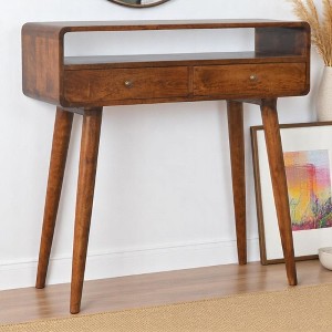 Solid Wood Curved Freestanding Console Table with Drawers, Versatile and Stylish Design - 1 of 4