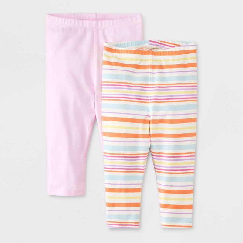 Toddler Girls&#39; 2pk Adaptive Striped Capri Leggings - Cat &#38; Jack&#8482; Light Pink, 1 of 5