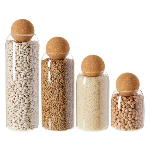 Juvale Set Of 4 Cork Ball Lid Glass Jars, Tall Food Storage