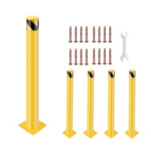 4/6/8-Pack Removable Steel Safety Bollards 42"x4.5", Yellow Powder-Coated Traffic & Parking Barrier Posts with Reflective Stripes - 1 of 4
