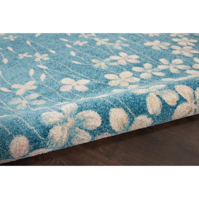 Tranquil Turquoise Floral Viscose 5'3" x 7'3" Area Rug
