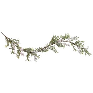 Northlight 5' x 7" Artificial Christmas Garland with Frosted Foliage and White Berries Unlit - 1 of 3