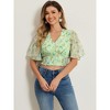 INSPIRE CHIC Women's Floral Flare Short Sleeve V Neck Summer Smocked Crop Tops - 2 of 4