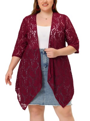 Agnes Orinda Women's Plus Size Draped Shawls Lightweight Open Front Lace Date Cardigans