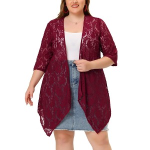 Agnes Orinda Women's Plus Size Draped Shawls Lightweight Open Front Lace Date Cardigans - 1 of 4